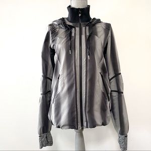 Lululemon run grey black track jacket in gradient stripe pattern